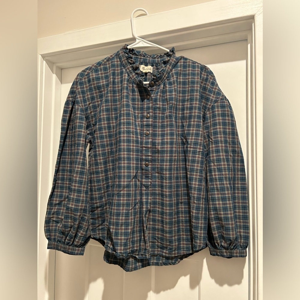 Madewell Plaid Ruffle-Neck Top